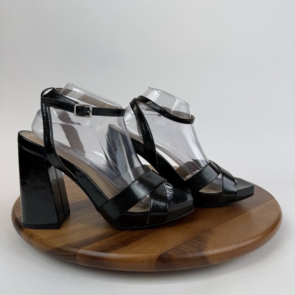 Womens Mia Eloise Black Patent Platform Ankle Strap Block Heels Sandals Size 10 - Picture 1 of 11
